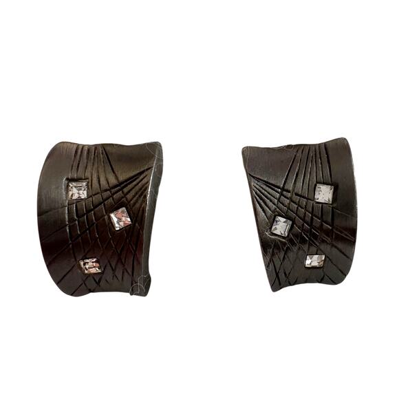 Givenchy Dark Textured Clip-On Earrings with Crystal Accents - Picture 1 of 9
